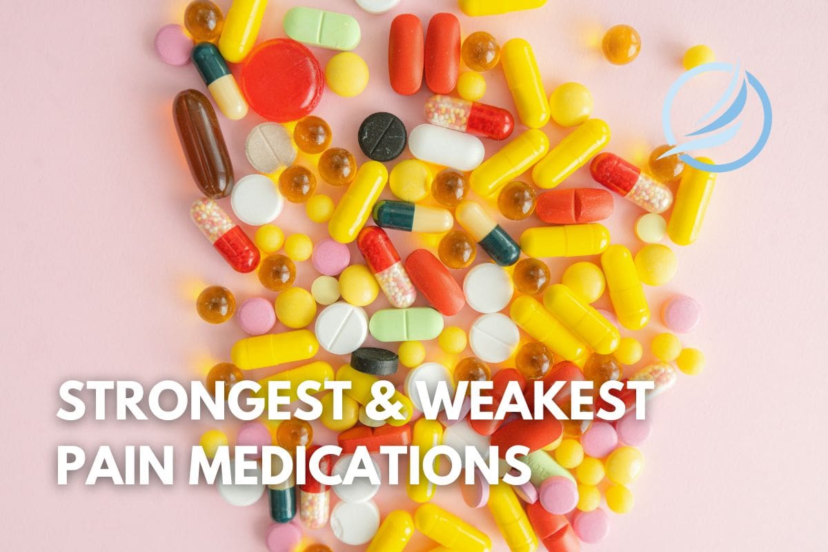 an image of an assortment of pills from strongest to weakest on a pink background.