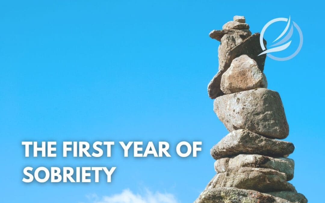 an image of balanced rocks stacked on top of each other depicting balance in a new life as our guide unveils what the first year of sobriety is like.